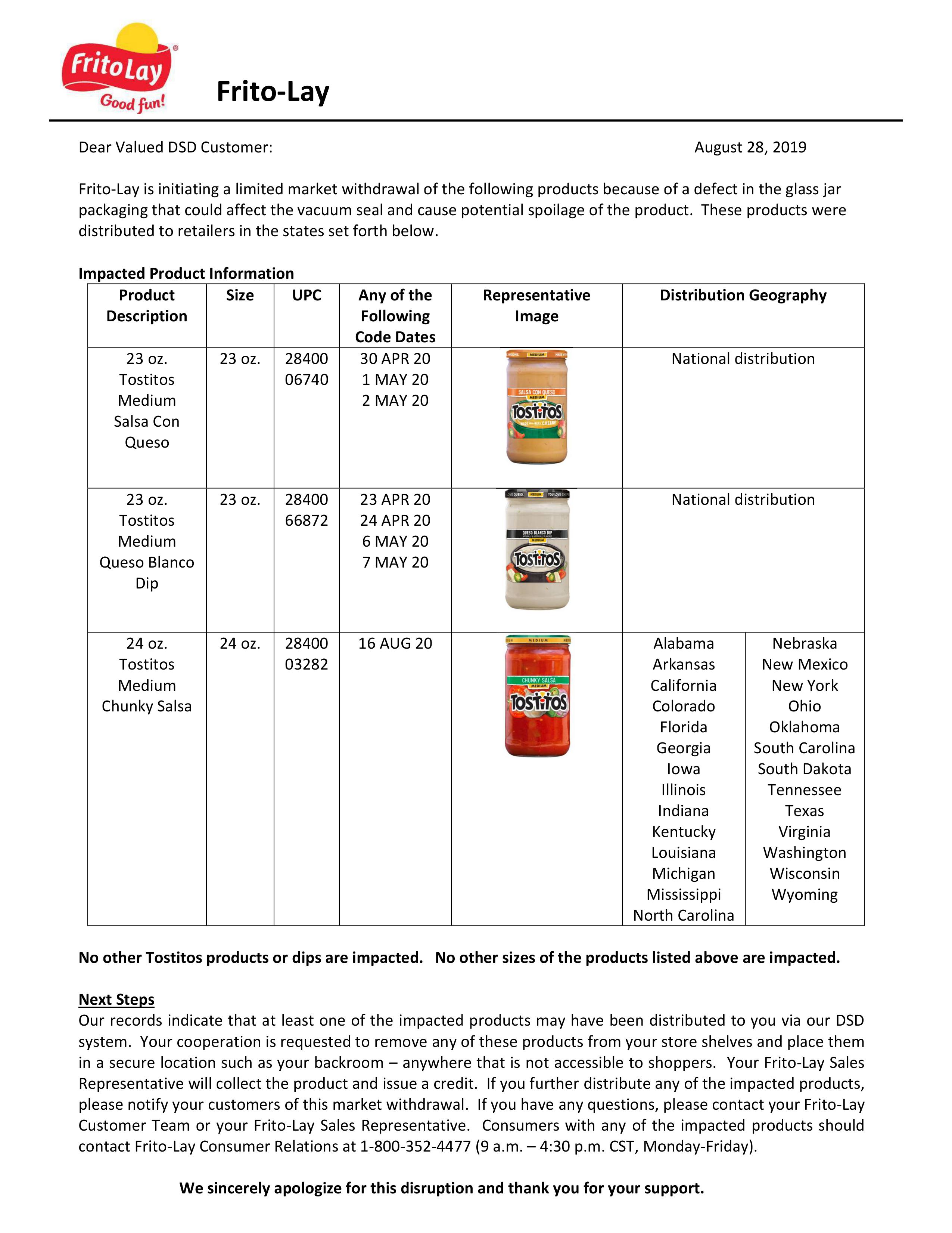 FritoLay Recalls Boyer's Food Markets